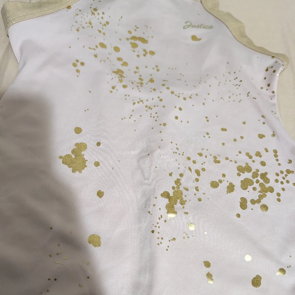 Justice Active Romper Gym One Piece Dance Gymnastics Gold Pink Girls L 12/14